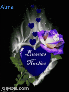 A Blue Heart With Red Hearts Surrounding It And The Words Buenas Noches GIF