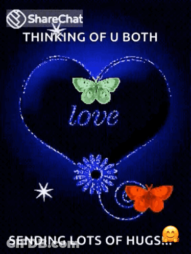 A Blue Heart With The Word Love On It And A Butterfly GIF