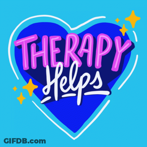 A Blue Heart With The Words Therapy Helps Written Inside Of It GIF