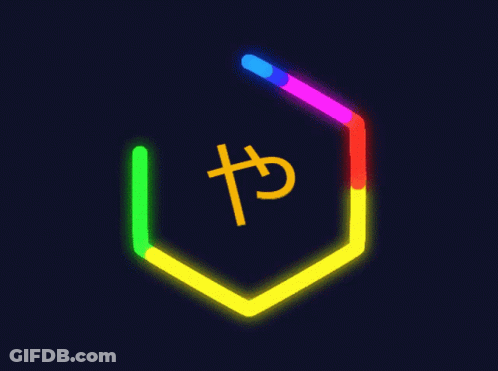 A Blue Hexagon With A Yellow Symbol In The Center GIF