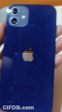 A Blue Iphone Is Being Held In A Person 'S Hand . GIF