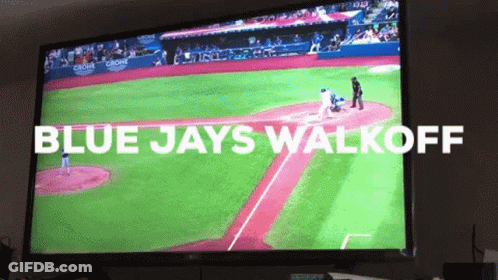A Blue Jays Baseball Game Is Being Played On A Television Screen GIF