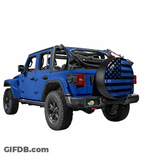 A Blue Jeep With The Word Boomerang On The Bottom GIF