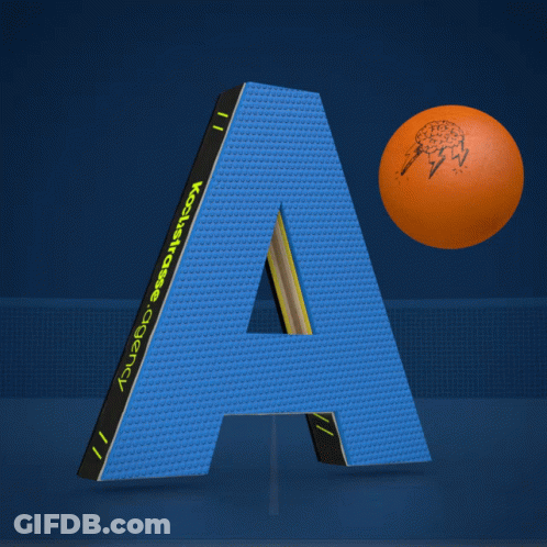 A Blue Letter A With A Ping Pong Paddle On It GIF