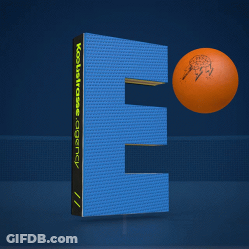 A Blue Letter E With An Orange Basketball On Top Of It GIF
