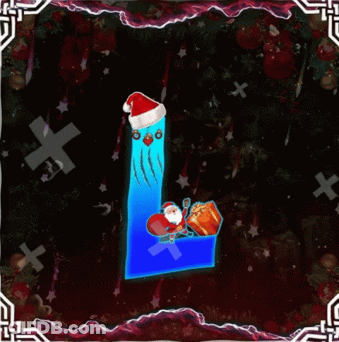 A Blue Letter L With A Santa Hat On GIF