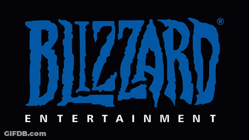 A Blue Logo For Bizzard Entertainment Is On A Black Background GIF