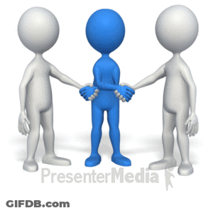 A Blue Man Shaking Hands With Two White People With Presentermedia Written Below Them GIF