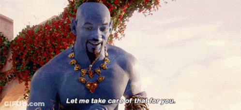 A Blue Man With A Beard And A Necklace Says " Let Me Take Care Of That For You " GIF