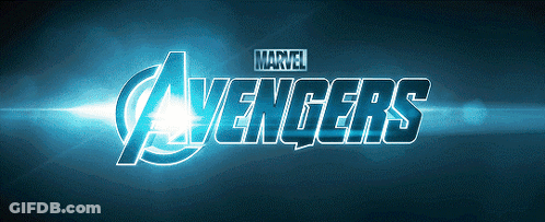A Blue Marvel Avengers Logo With A Light Coming Out Of It GIF