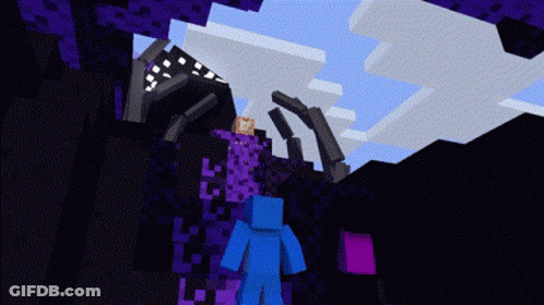 A Blue Minecraft Character Is Walking Through A Purple Tunnel GIF