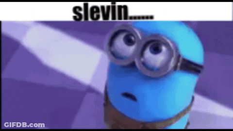 A Blue Minion With Glasses And The Word Slevin Written Above It GIF