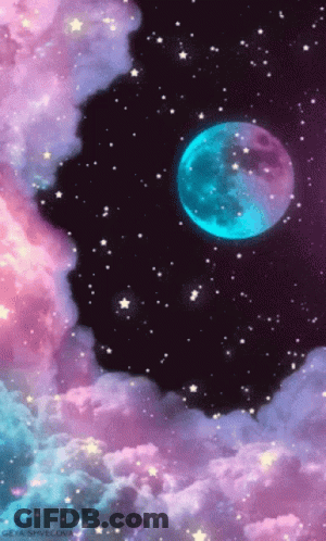 A Blue Moon Surrounded By Pink And Purple Clouds GIF
