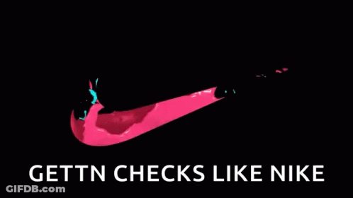 A Blue Nike Logo With The Words Gettn Checks Like Nike GIF