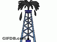 A Blue Oil Rig With A Palm Tree On Top Of It GIF