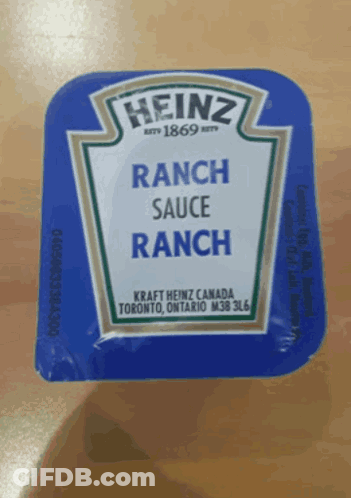A Blue Packet Of Heinz Ranch Sauce On A Table GIF