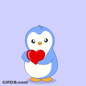 A Blue Penguin Holding A Red Heart With The Words Happy Valentine 'S Day Below It GIF