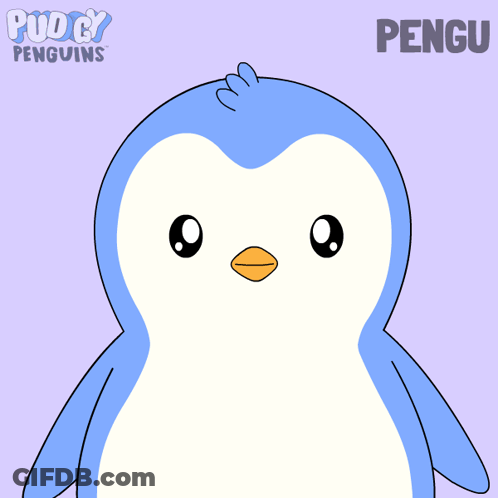 A Blue Penguin Holding A Sign That Says Love You GIF