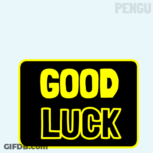 A Blue Penguin Holds A Sign That Says Good Luck GIF