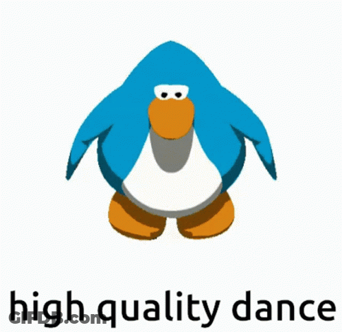 A Blue Penguin Is Dancing With The Words High Quality Dance Behind It GIF