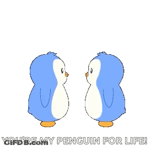 A Blue Penguin Is Hugging A Red Heart With The Words " You 'Re My Penguin For Life " Below It GIF
