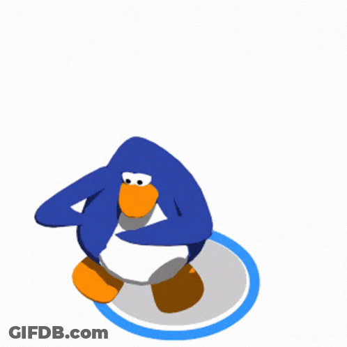 A Blue Penguin With A Knife In Its Mouth GIF