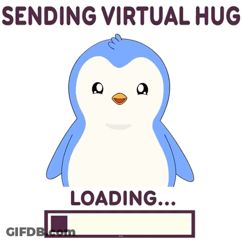 A Blue Penguin With The Words Sending Virtual Hug Hug Sent On The Bottom GIF