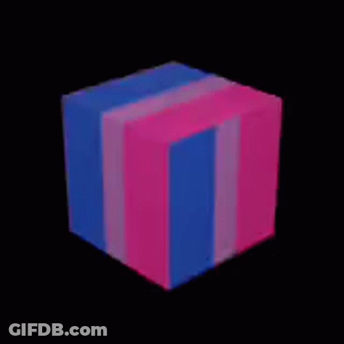 A Blue , Pink And White Cube With A Black Background GIF