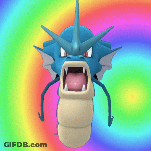 A Blue Pokemon With Its Mouth Open Is On A Rainbow Background GIF