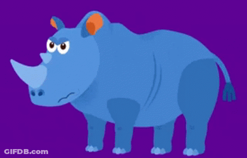 A Blue Rhino With An Angry Look On Its Face . GIF