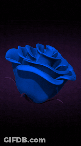 A Blue Rose On A Purple Background With A Red Stem GIF