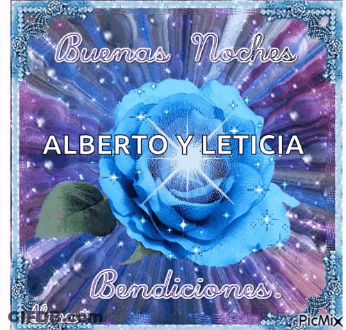 A Blue Rose On A Purple Background With The Words Buenas Noches Alberto Y Leticia GIF