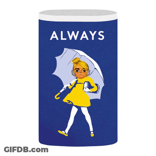 A Blue Salty Can With A Girl Holding A White Umbrella GIF