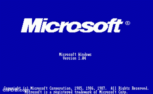 A Blue Screen That Says Microsoft Windows Version 1.84 On It GIF
