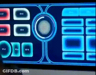 A Blue Screen With A Circle In The Middle And A Few Squares On It GIF
