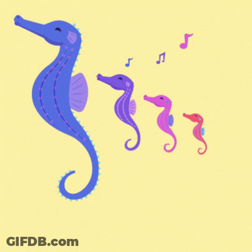 A Blue Seahorse Is Standing Next To A Pink Seahorse GIF