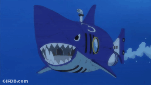 A Blue Shark With The Number 110 On The Side GIF