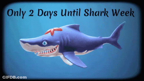A Blue Shark With The Words Only 2 Days Until Shark Week Below It GIF