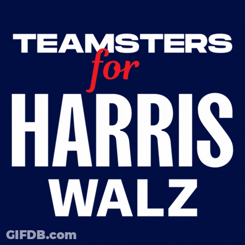 A Blue Sign That Says Teams For Harris Walz GIF