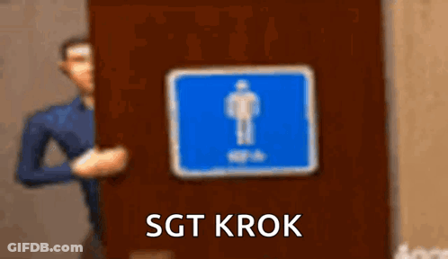 A Blue Sign With A Man On It And The Words Sgt Krok GIF