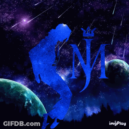 A Blue Silhouette Of Michael Jackson With The Letter M In The Middle GIF
