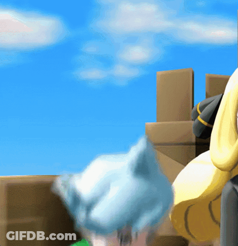 A Blue Sky With A Few Clouds And A Few Boxes In The Background GIF