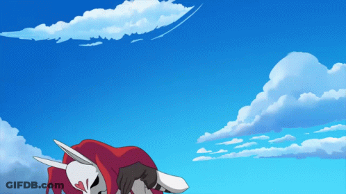 A Blue Sky With White Clouds And A Cartoon Character With A Red Cape GIF