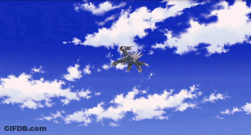 A Blue Sky With White Clouds And A Dragon Flying In It GIF