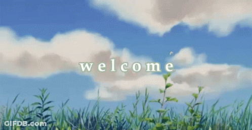A Blue Sky With White Clouds And The Word Welcome In White Letters GIF