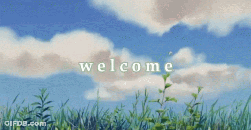 A Blue Sky With White Clouds And The Word Welcome In White Letters GIF