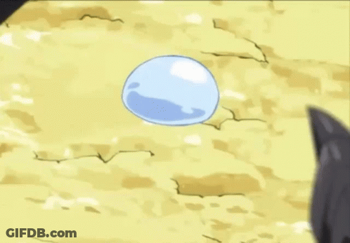 A Blue Slime With A Face Drawn On It Is Floating On Top Of A Yellow Surface . GIF