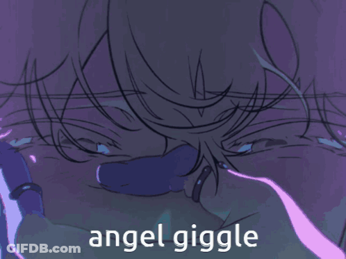 A Blue Smiley Face Is Covering Its Mouth With Its Hand And The Words Angel Giggle Below It GIF