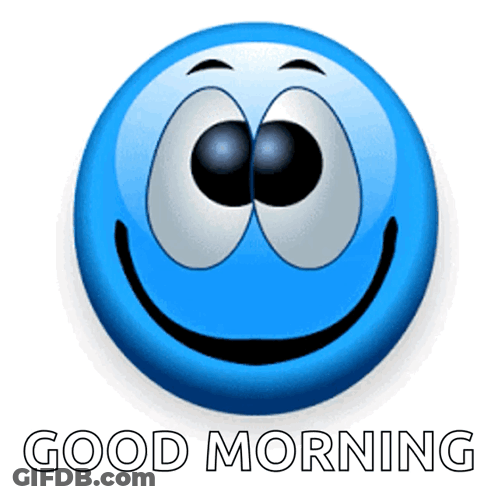 A Blue Smiley Face That Says Good Morning GIF