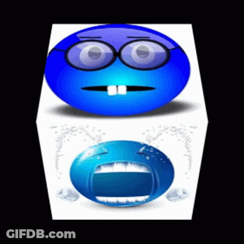 A Blue Smiley Face With Glasses And A Crying Smiley Face GIF